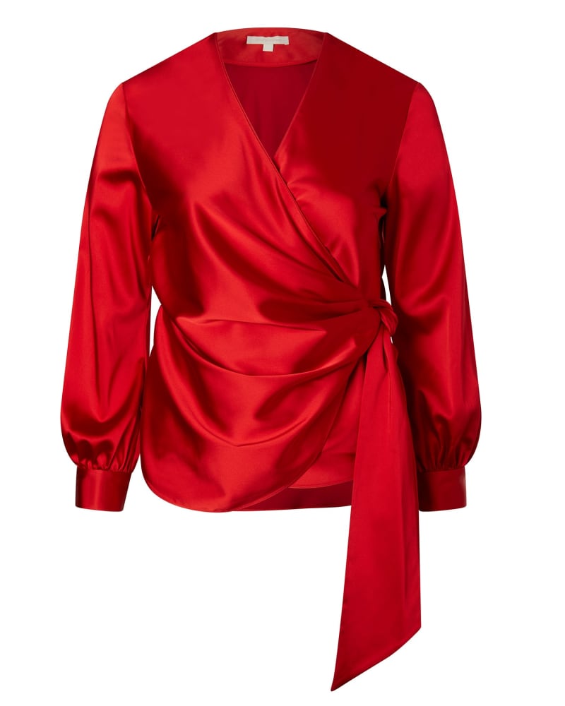 Red satin wrap top on sale